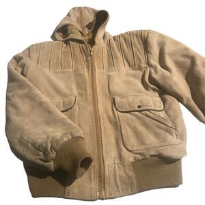 Hi Gear genuine leather size large tan hooded mens coat size medium great cond